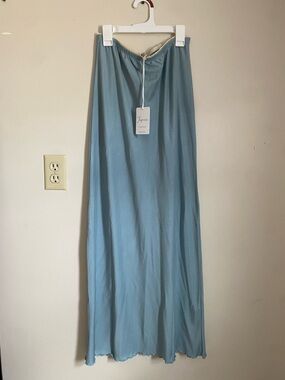 Light Blue Organic Bamboo Maxi Slip Skirt